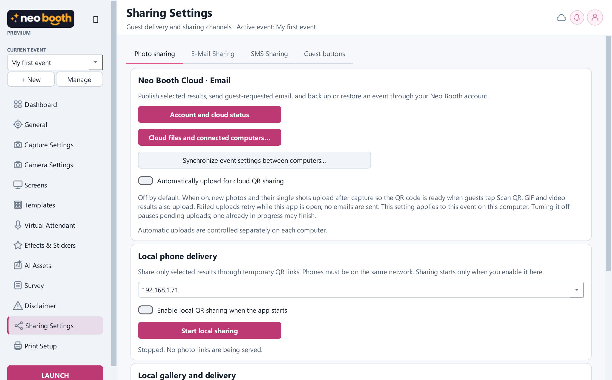 Thumbnail of the Neo Booth development interface for Set the sharing path