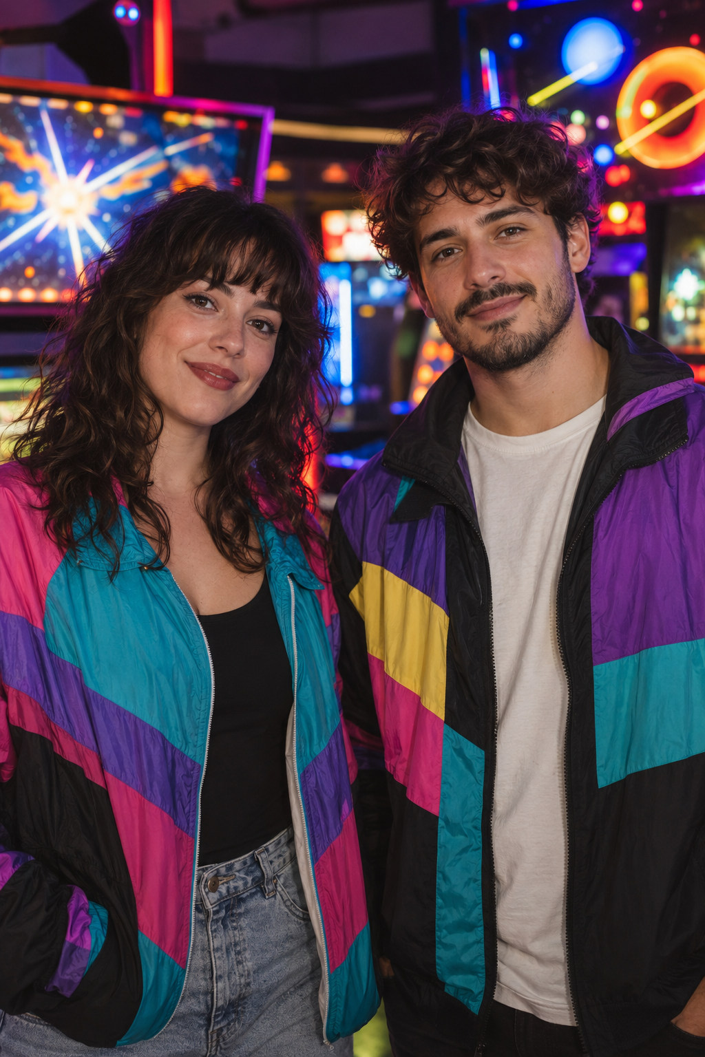 Illustrative party guests in neon lights